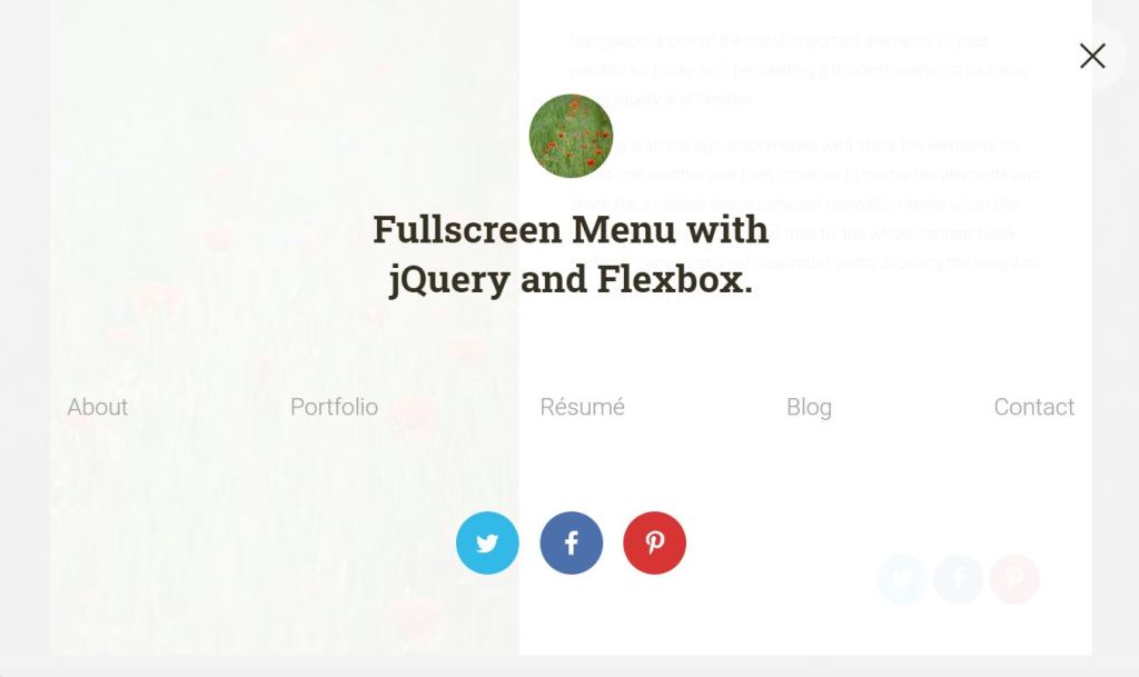 Fullscreen JavaScript menu example 