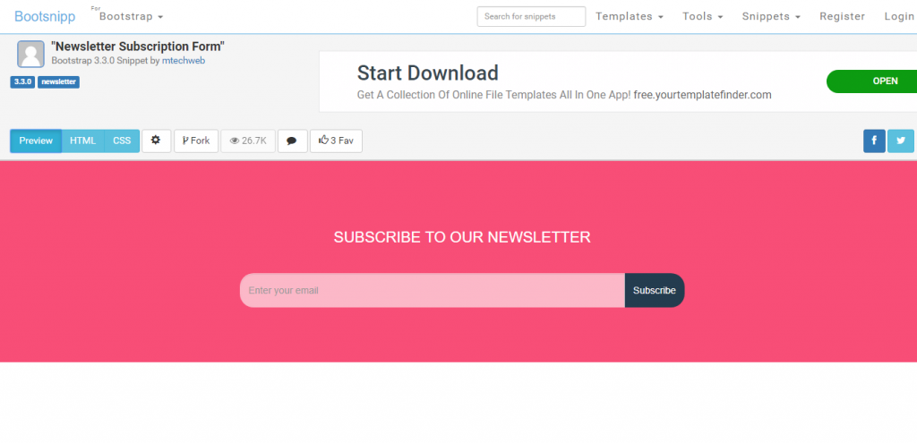 newsletter subscription form with html and css