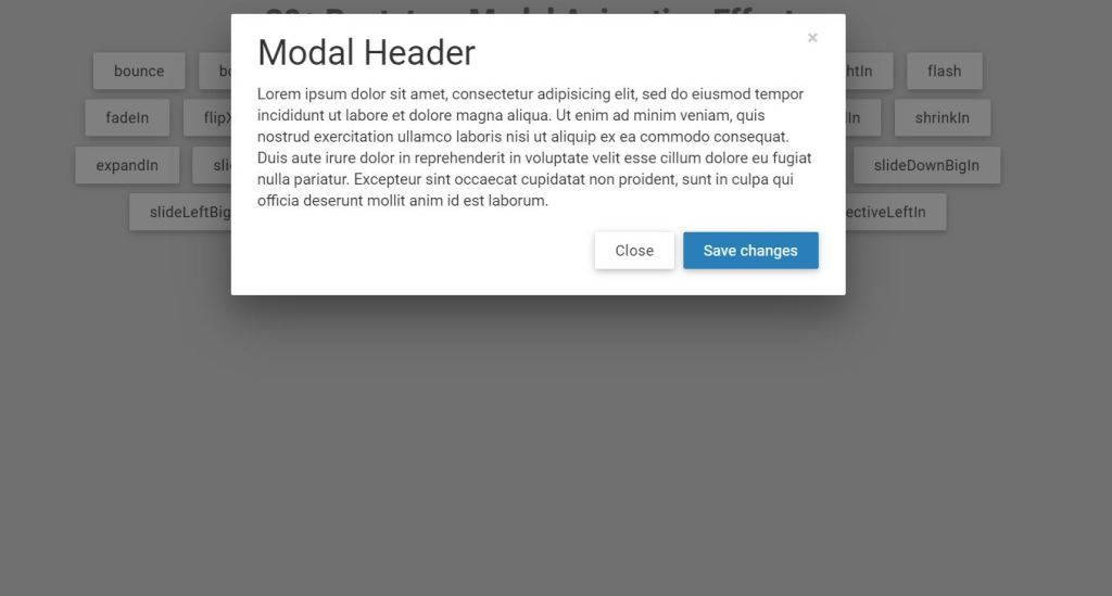 Bootstrap modal box window animation effects