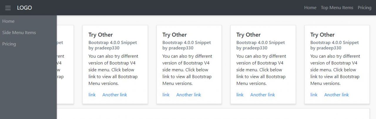 Bootstrap V4 Side Toggle and Fixed Top Menu