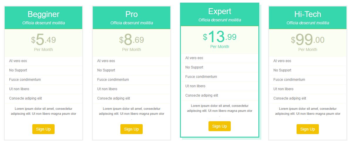 Clean and Flat Pricing Tables