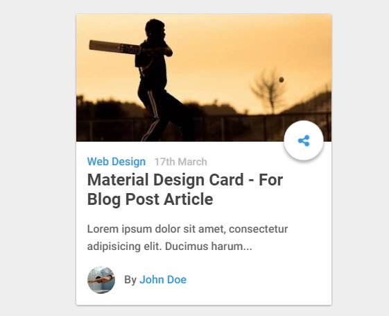 Material Design Card - For Blog Post Article