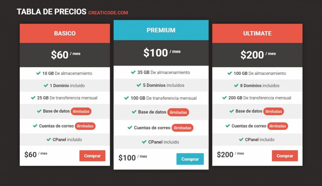 Pricing Table Design 