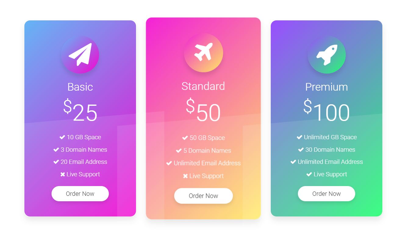 HTML CSS Pricing Table Examples