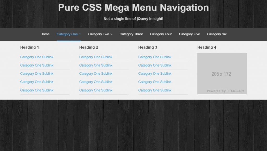 Pure CSS HTML Mega Menu Navigation