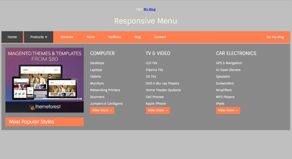 responsive mega menu using HTML/HTML5, CSS/CSS3
