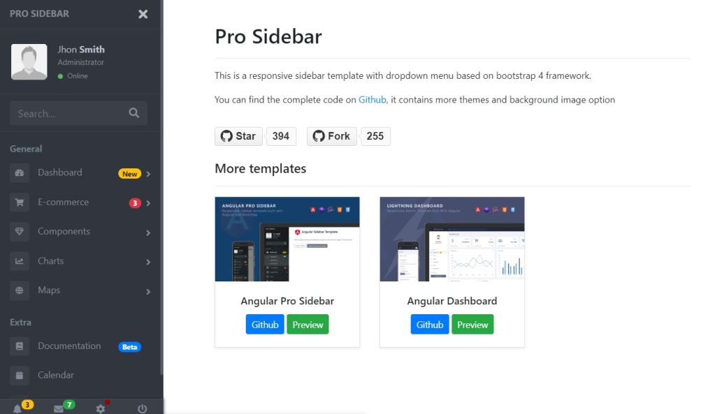 Sidebar JavaScript menu example 