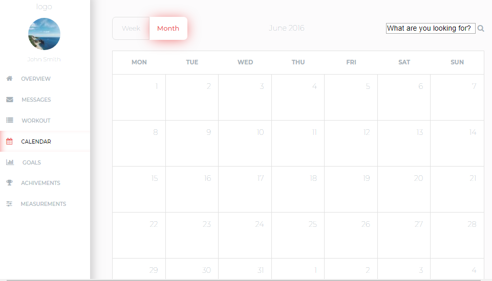 calendar for admin template