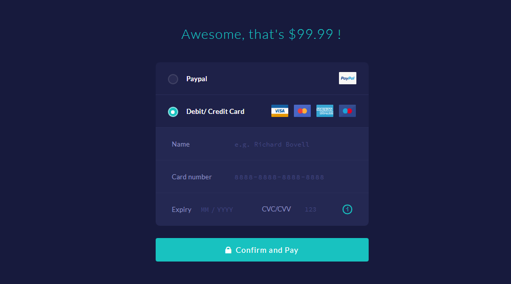 credit card checkout form example