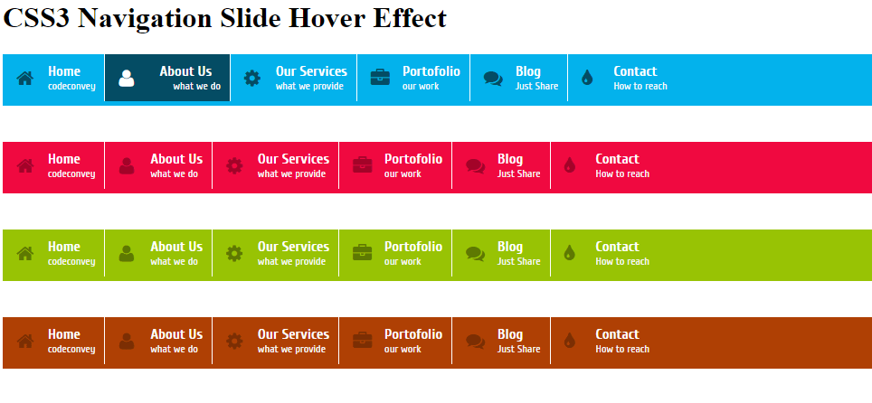 CSS3 Navigation Slide Hover Effect 