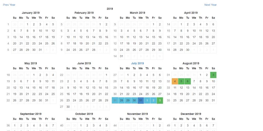 React calendar yearly view